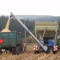 Mobile grain milling, crushing, rolling machines with auger
